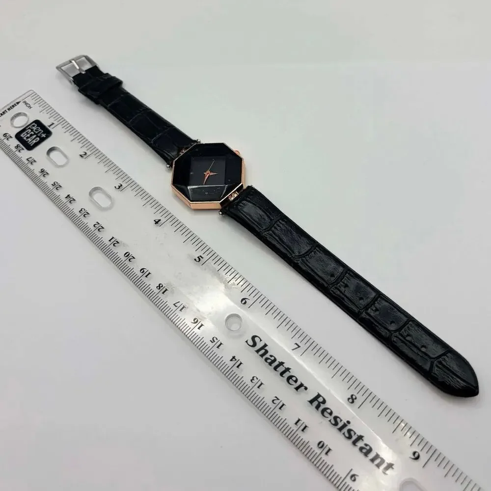 Rose Gold & Black Hexagon Watch